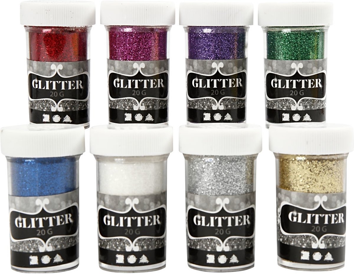 Glitter, kleuren assorti, 8x20gr [HOB-28428]